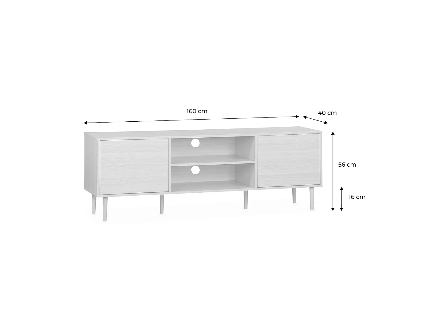 Meuble TV décor bois - Mika - 2 niveaux. 3 étagères. 2 portes. L 160 x l 40 x H 56cm