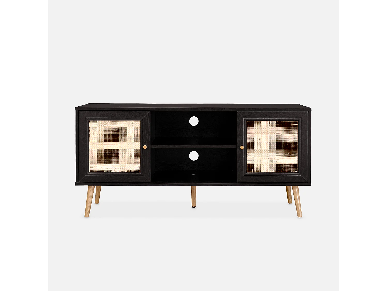 Mueble tv de caña trenzada, 120cm negro