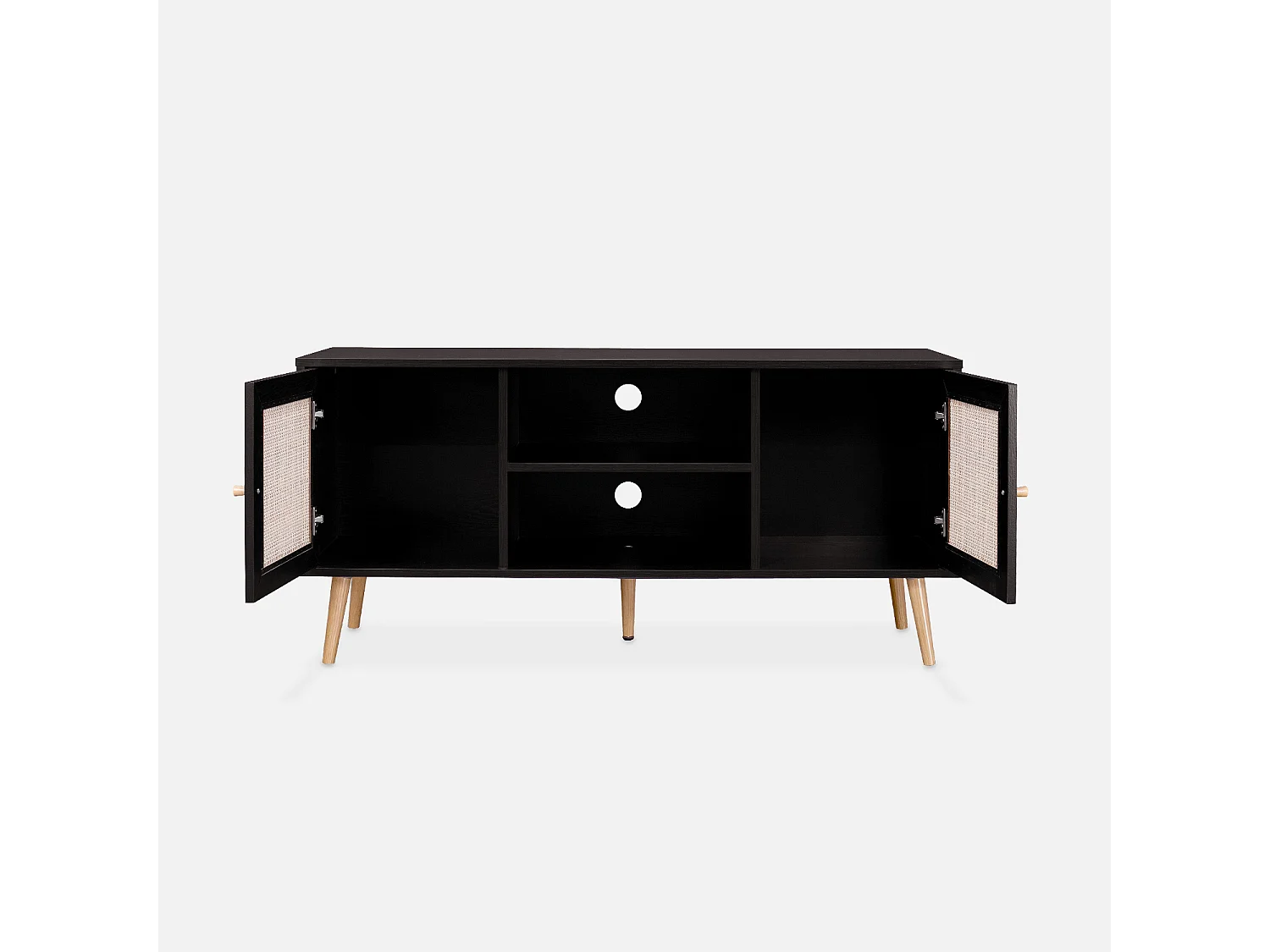 Mueble tv de caña trenzada, 120cm negro