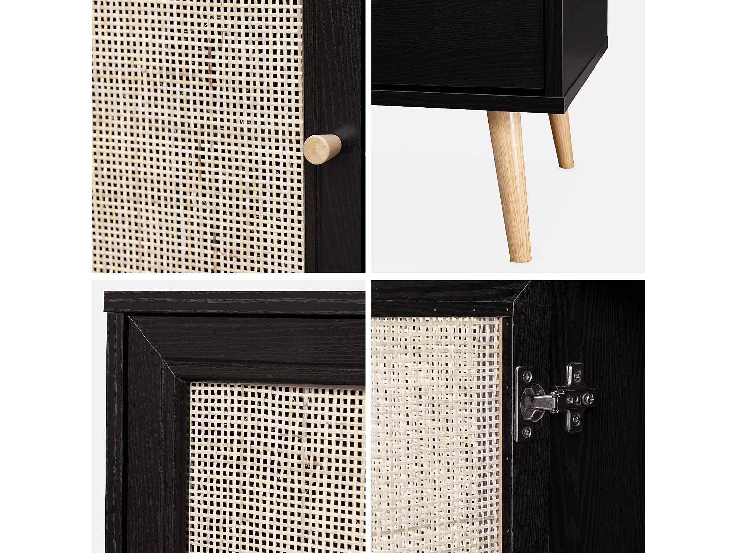 Mueble tv de caña trenzada, 120cm negro