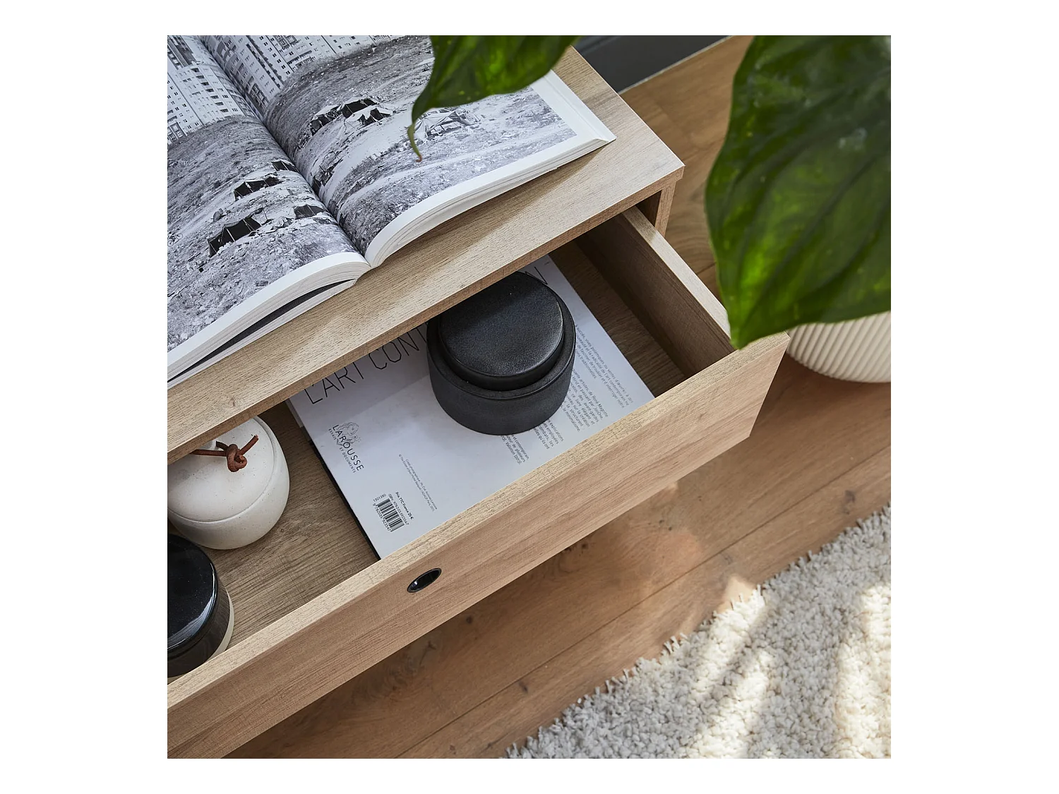Meuble TV en décor bois 120x39x43cm - Scandi - 1 tiroir. 1 espace de rangement