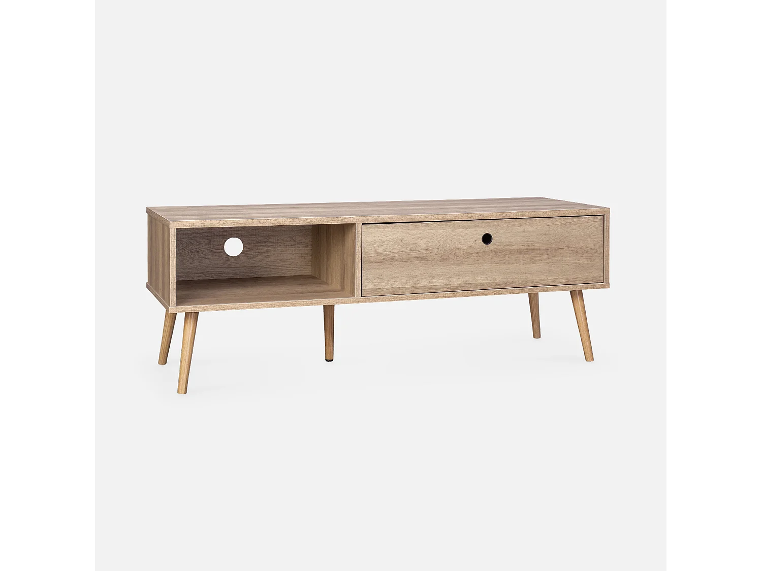 Meuble TV en décor bois 120x39x43cm - Scandi - 1 tiroir. 1 espace de rangement