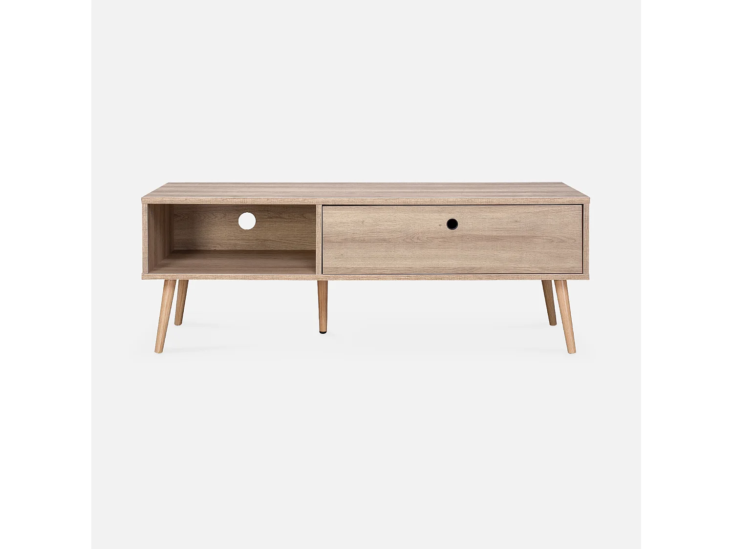 Meuble TV en décor bois 120x39x43cm - Scandi - 1 tiroir. 1 espace de rangement