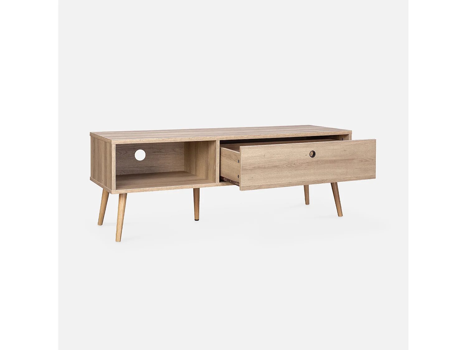 Meuble TV en décor bois 120x39x43cm - Scandi - 1 tiroir. 1 espace de rangement