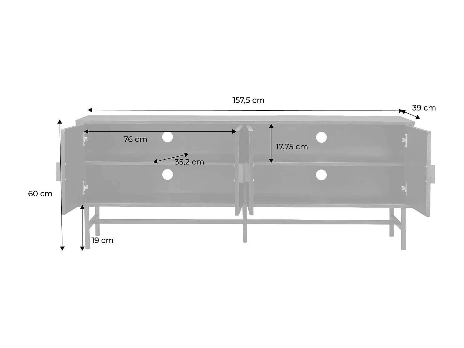 Mueble tv con efecto madera, 160cm negro