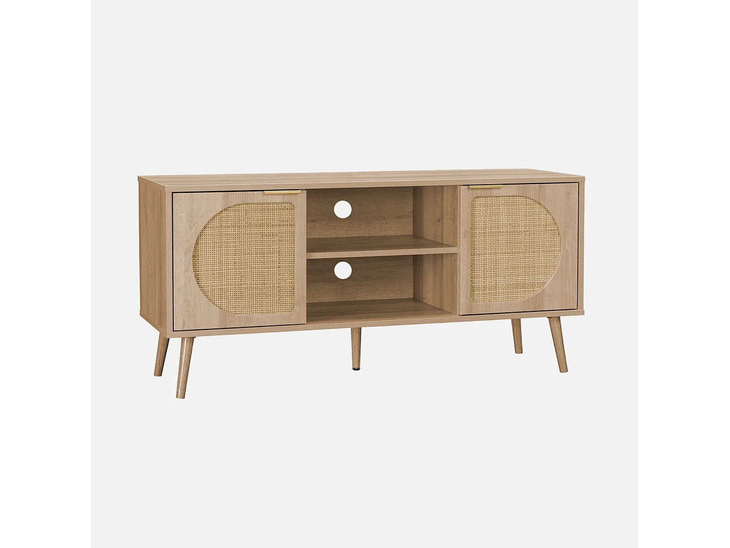Mueble de tv en madera y caña redondeada, 120cm natural