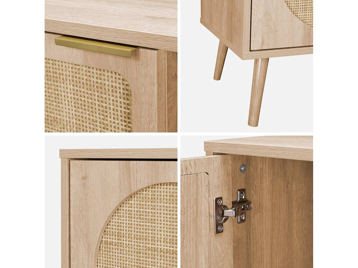 Meuble TV. Eva. décor bois et cannage arrondi 2 portes. 1 étagère L120 x l39 x H56.5cm