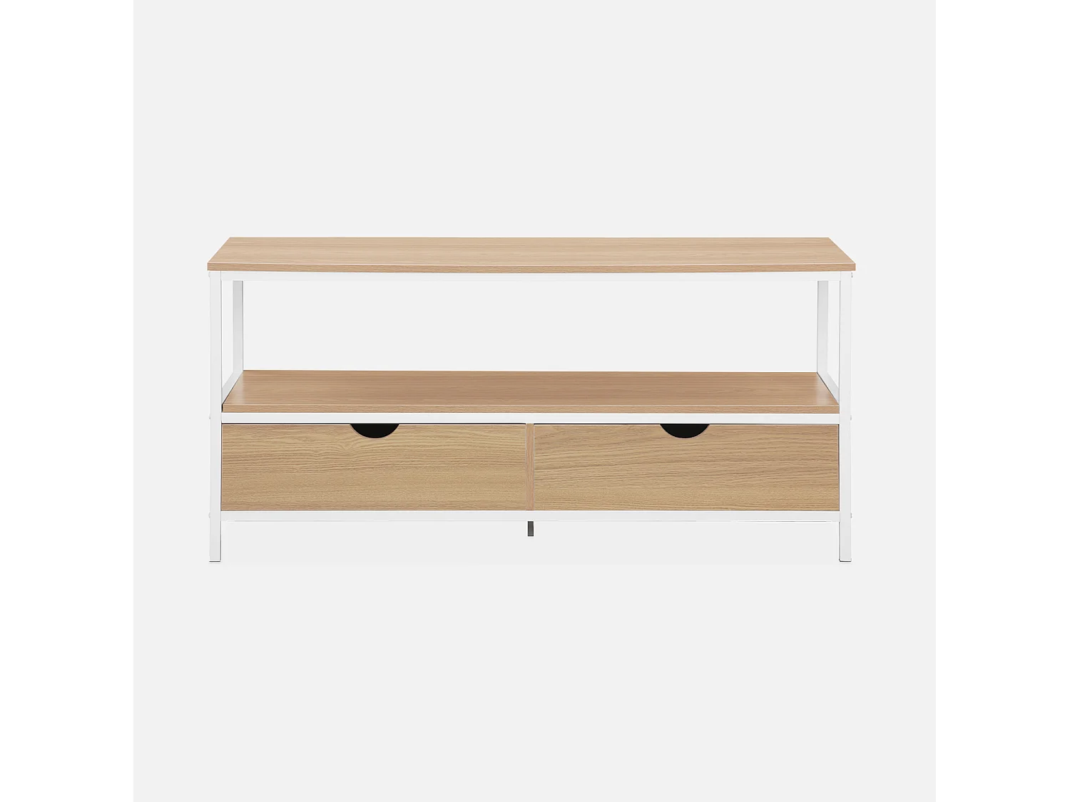 Meuble TV en décor bois et métal blanc mat 120x39x57cm - Loft - avec 2 tiroirs