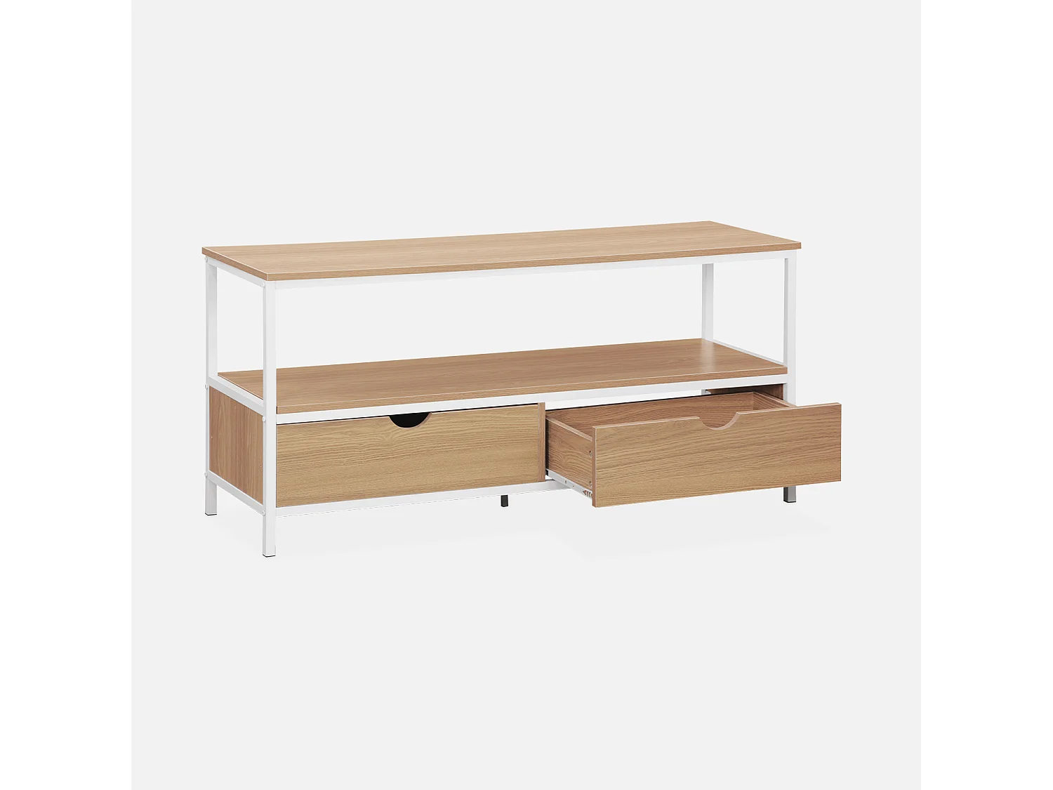 Meuble TV en décor bois et métal blanc mat 120x39x57cm - Loft - avec 2 tiroirs