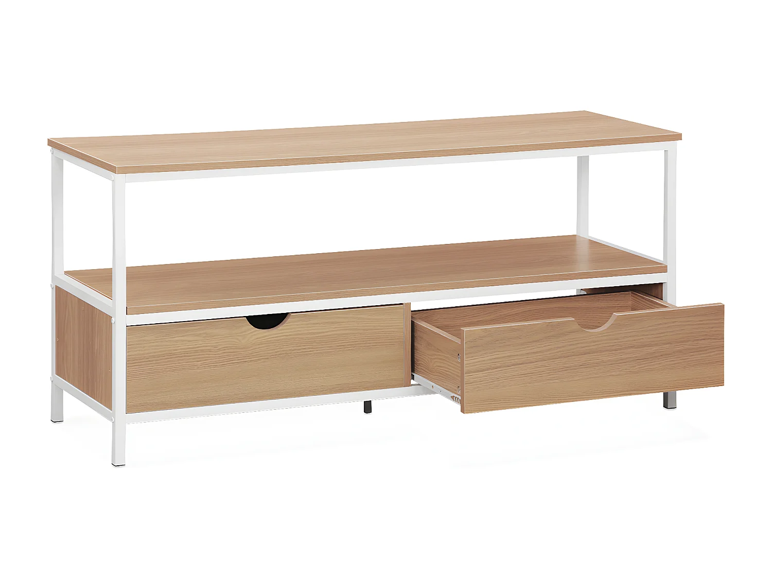 Meuble TV en décor bois et métal blanc mat 120x39x57cm - Loft - avec 2 tiroirs