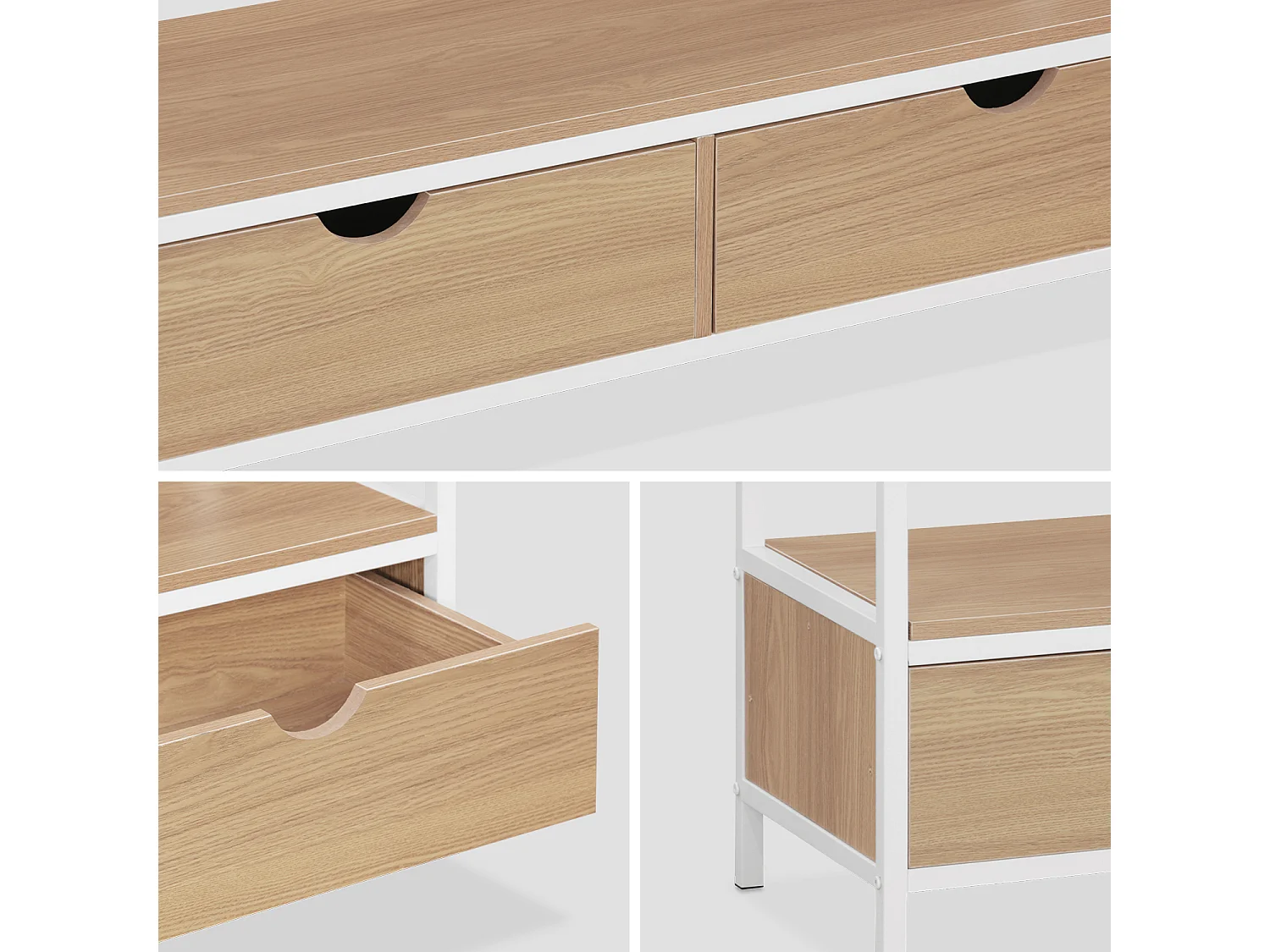 Meuble TV en décor bois et métal blanc mat 120x39x57cm - Loft - avec 2 tiroirs