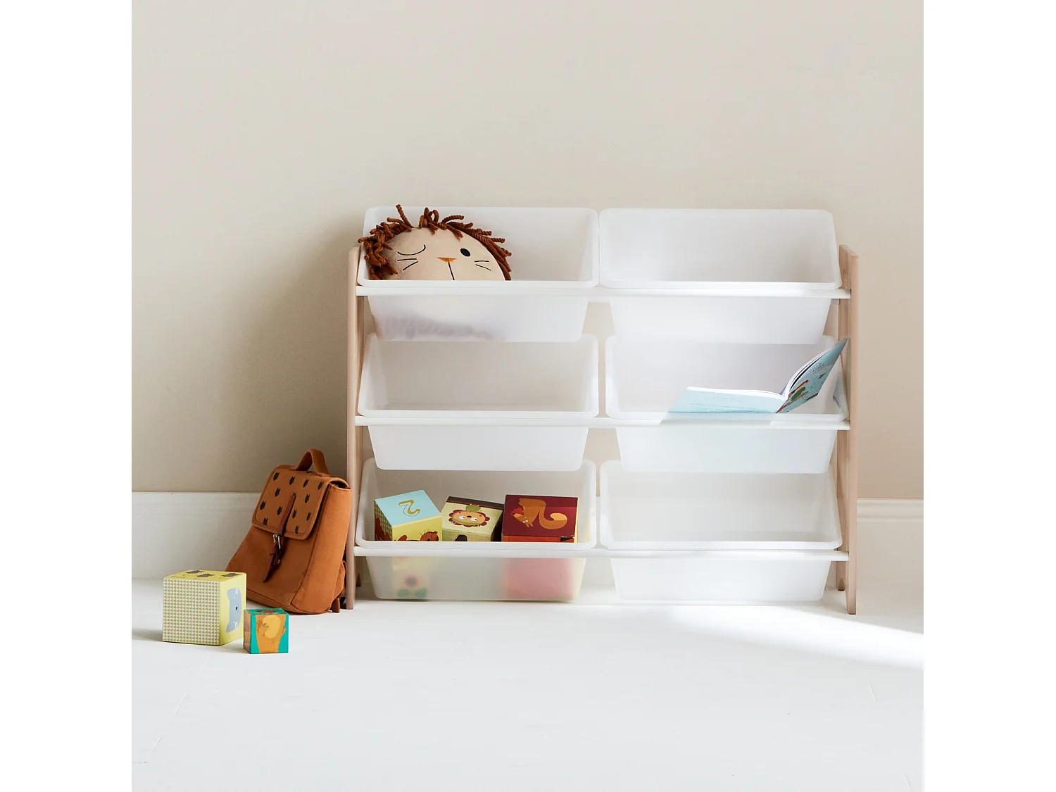 Meuble de rangement pour enfant avec 6 casiers - Tobias - MDF décor bois naturel. L 84 x P 29.5 x H 60cm