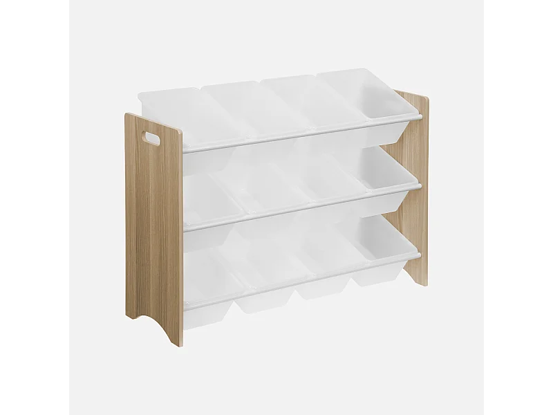 Meuble de rangement pour enfant avec 12 casiers - Tobias - MDF décor bois naturel. L 84 x P 29.5 x H 60cm