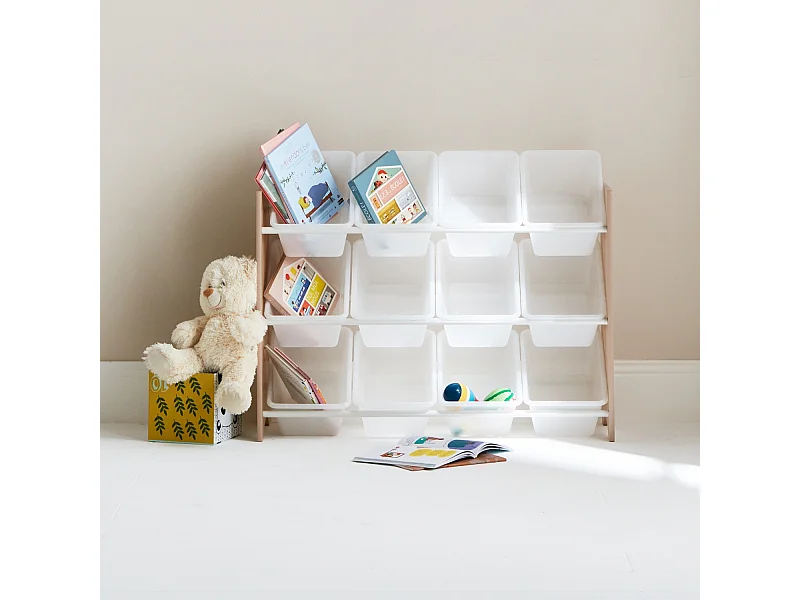 Contenitore per giocattoli con 12 scomparti, marrone naturale