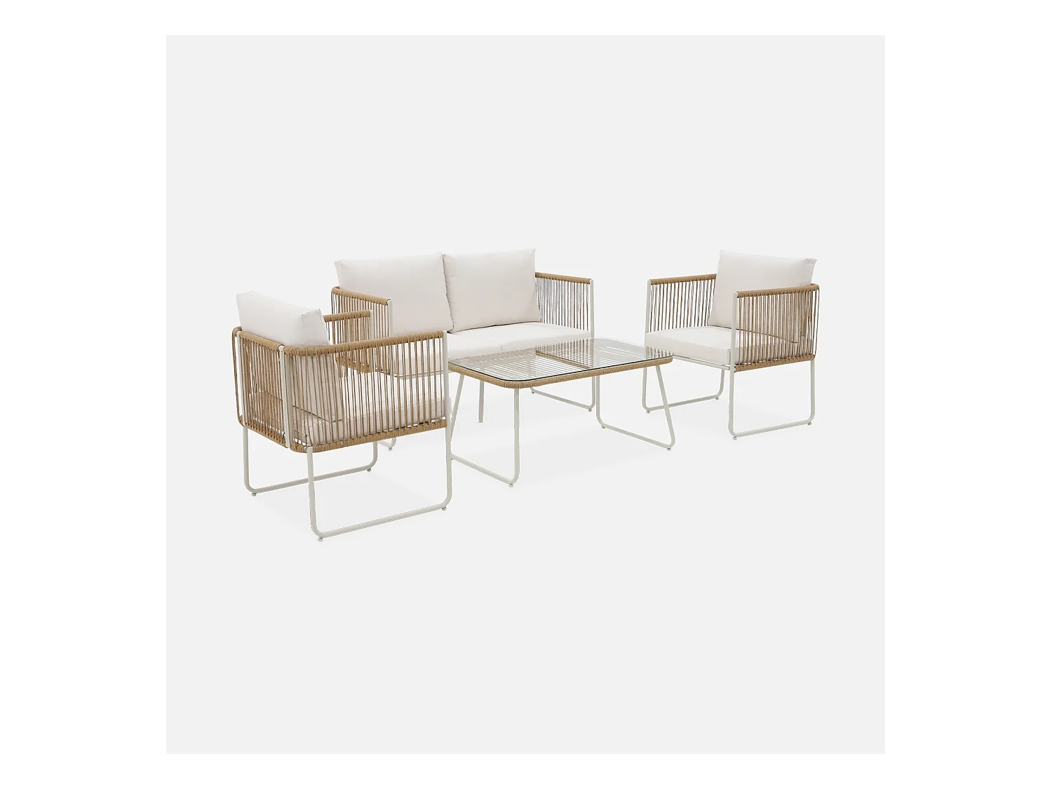 Conjunto de muebles de jardín, ratán y acero de 4 plazas natural