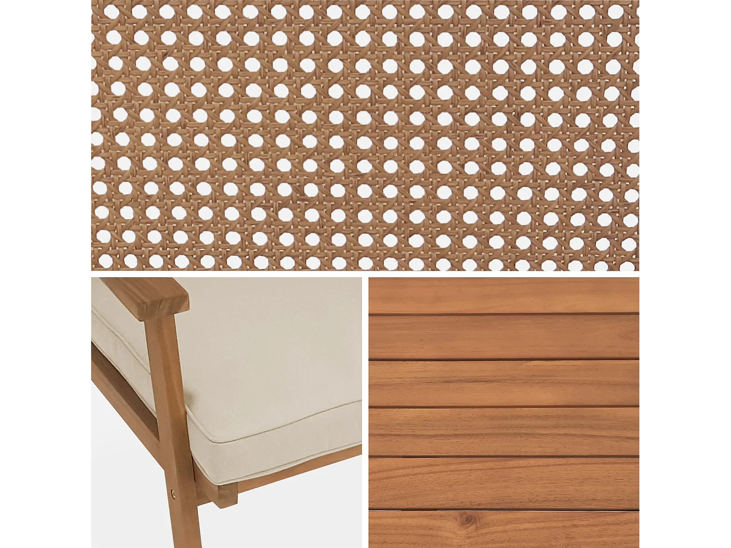 Conjunto de muebles de jardín de madera y caña redonda, 4 plazas