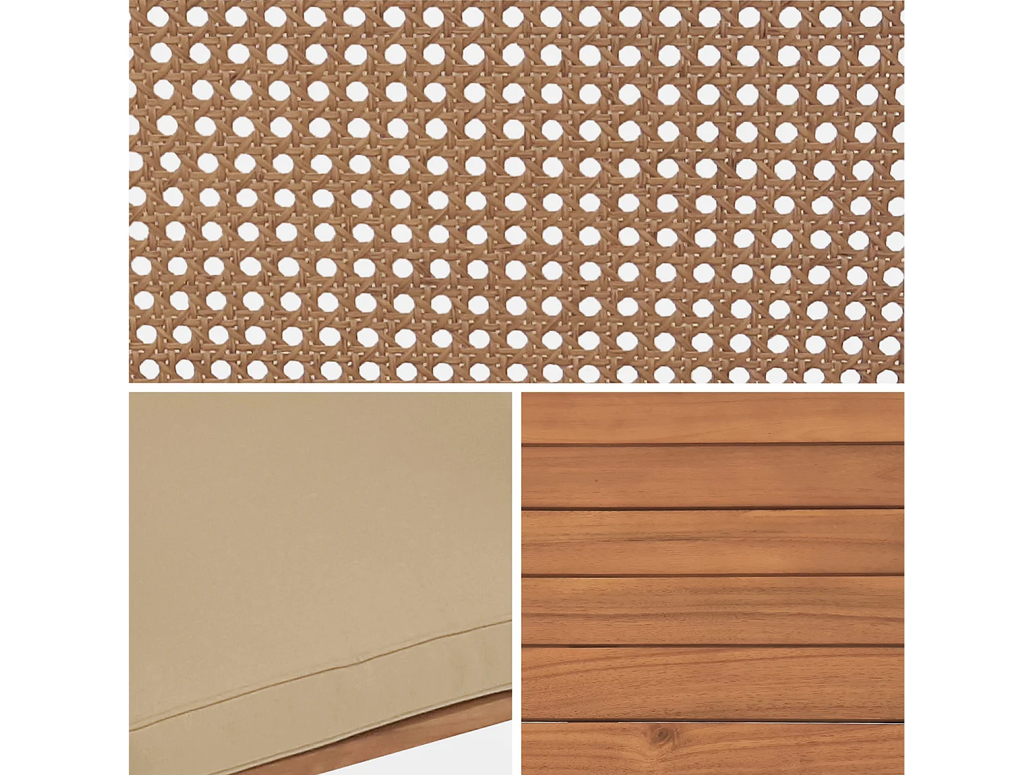 Salotto da giardino in legno e canna per 4 persone, marrone naturale