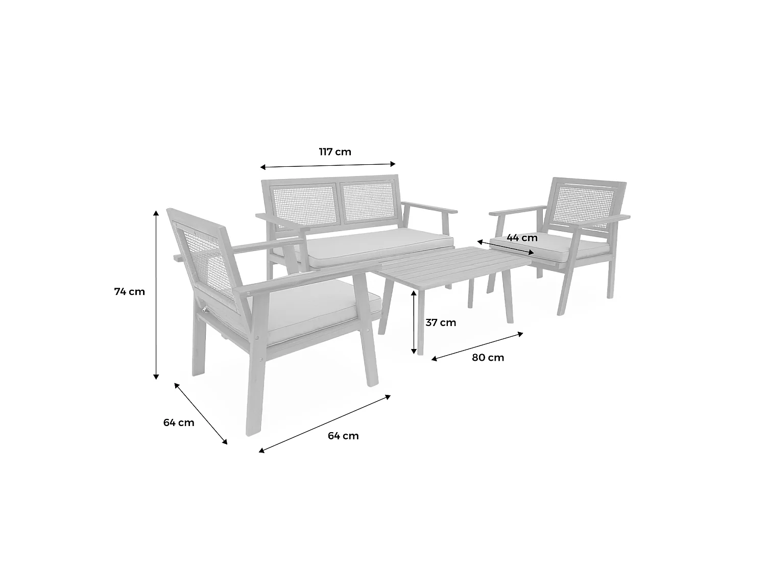 Salotto da giardino in legno e canna, 4 posti Marrone naturale - 117x64x74 cm
