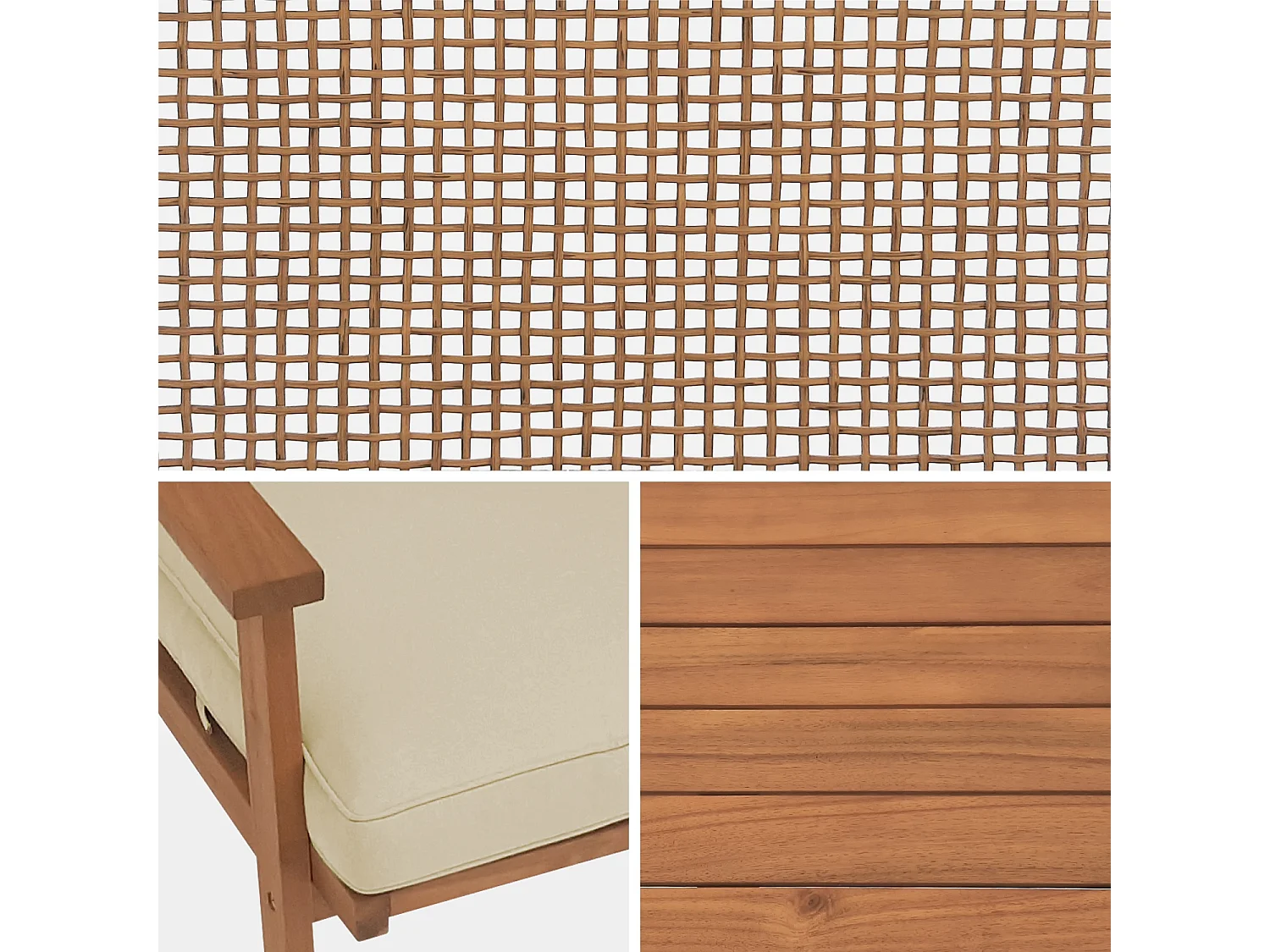 Conjunto de muebles de jardín en madera y caña cuadrada, 4 plazas