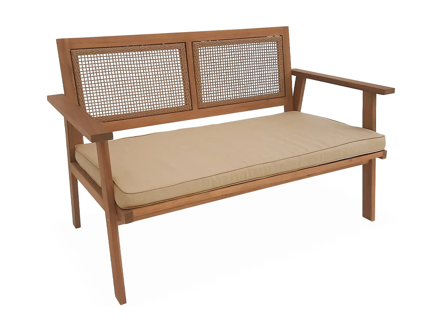 Conjunto de muebles de jardín en madera y caña cuadrada, 4 plazas