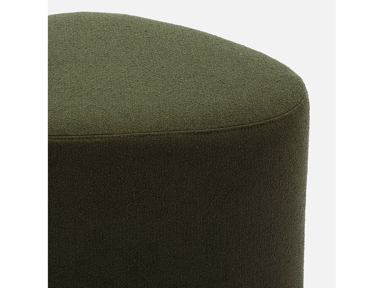 tabouret. pouf en forme de galet en tissu kaki foncé. TAO L 60 x P 44 x H 40cm