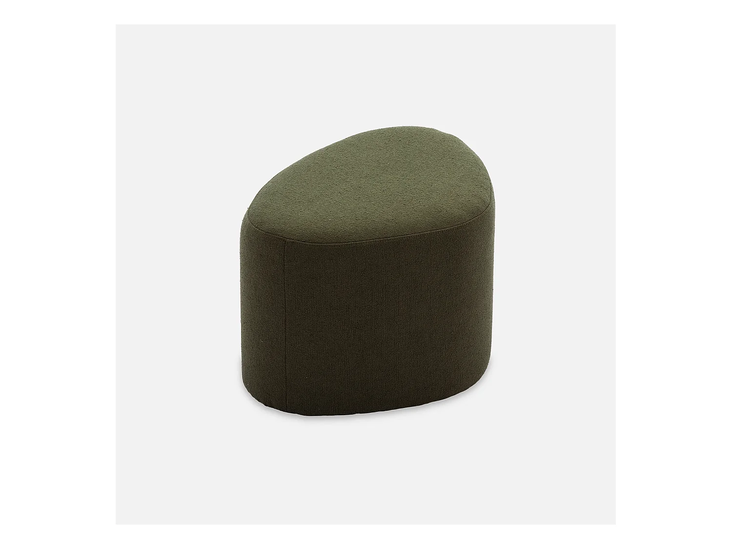tabouret. pouf en forme de galet en tissu kaki foncé. TAO L 60 x P 44 x H 40cm