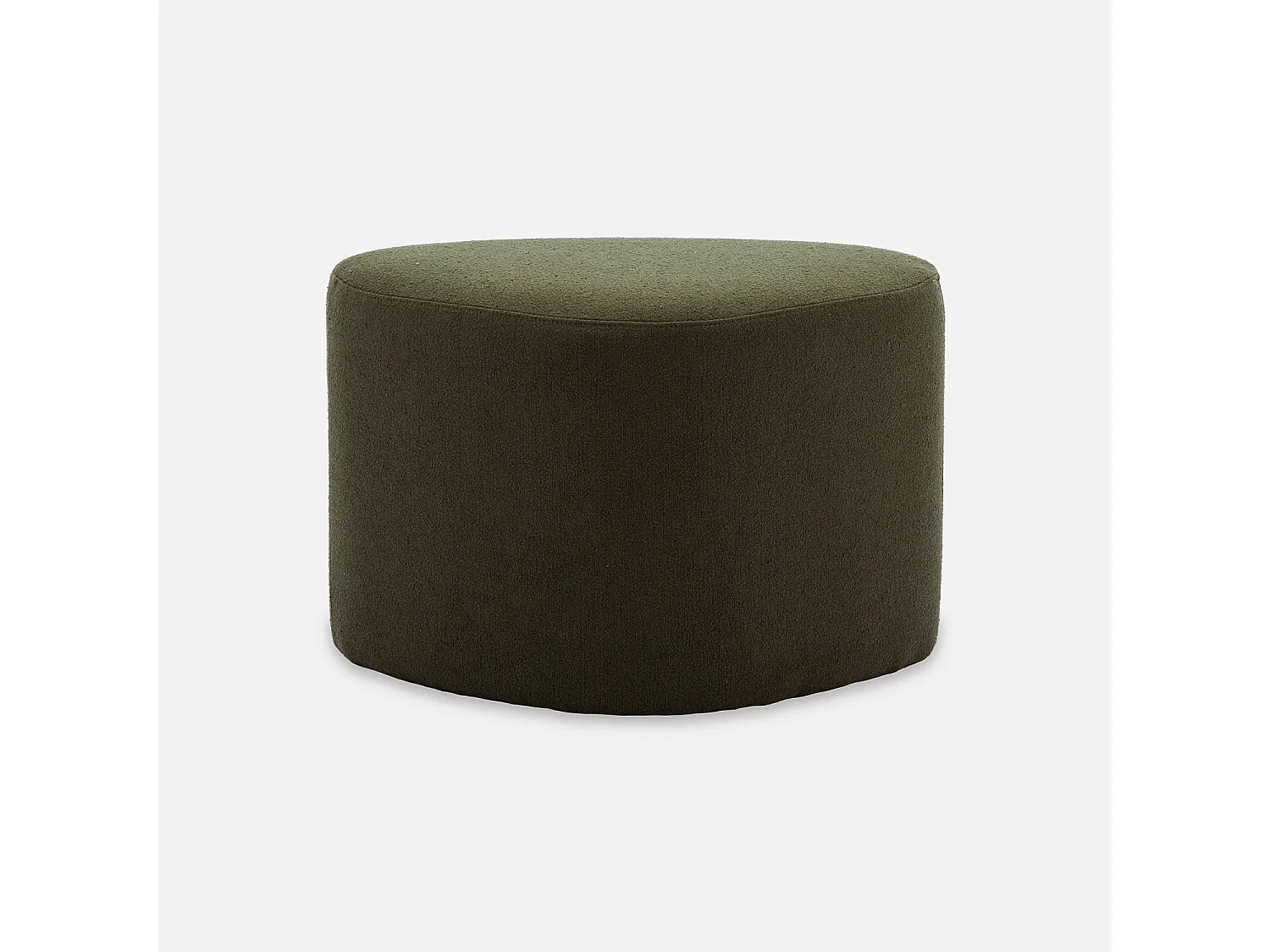tabouret. pouf en forme de galet en tissu kaki foncé. TAO L 60 x P 44 x H 40cm