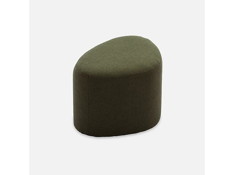 tabouret. pouf en forme de galet en tissu kaki foncé. TAO L 60 x P 44 x H 40cm