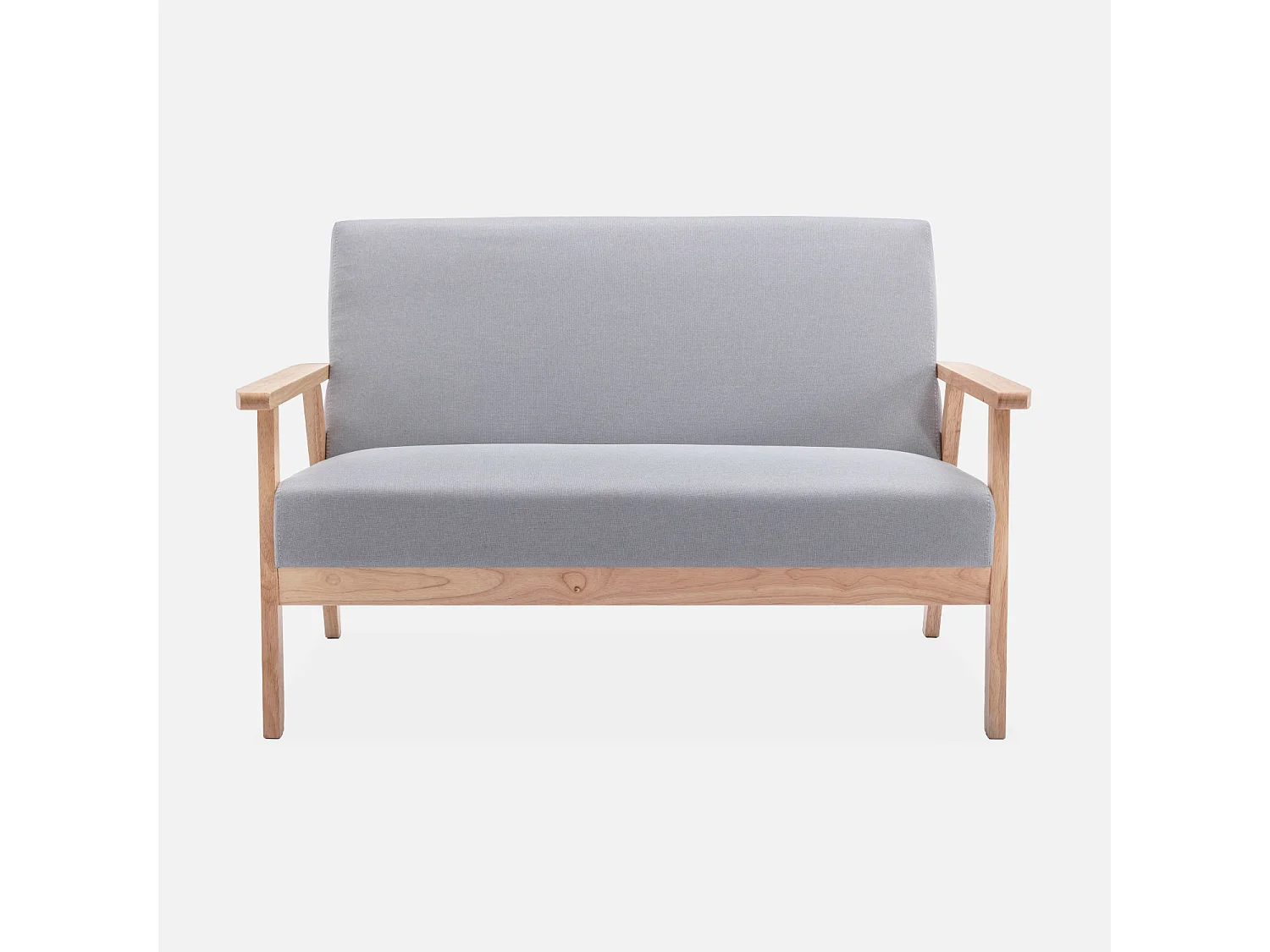 Panca e poltrona a 3 posti in legno e tessuto, grigio chiaro