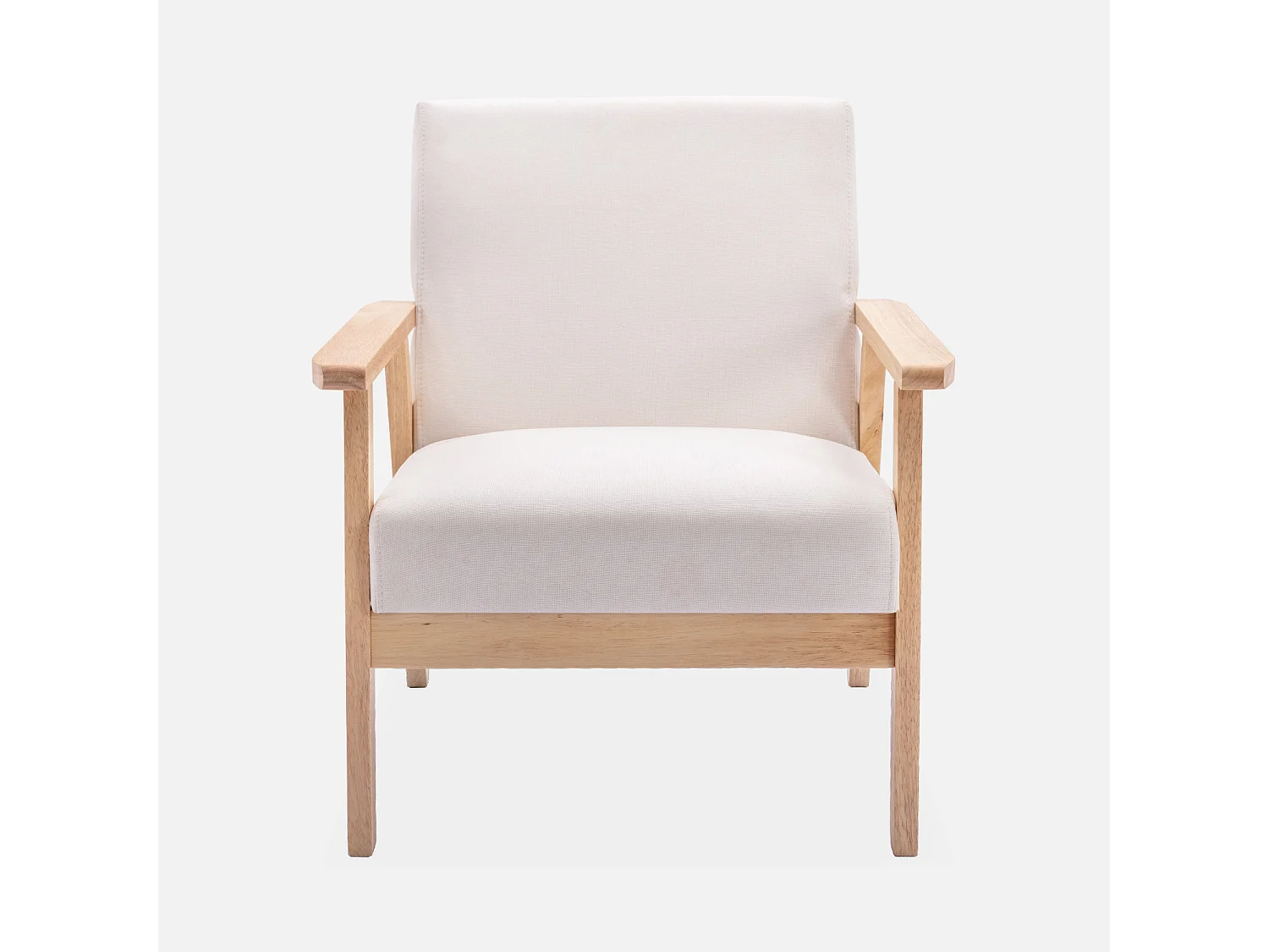 Banco y sillón de madera y tela, 3 plazas beige