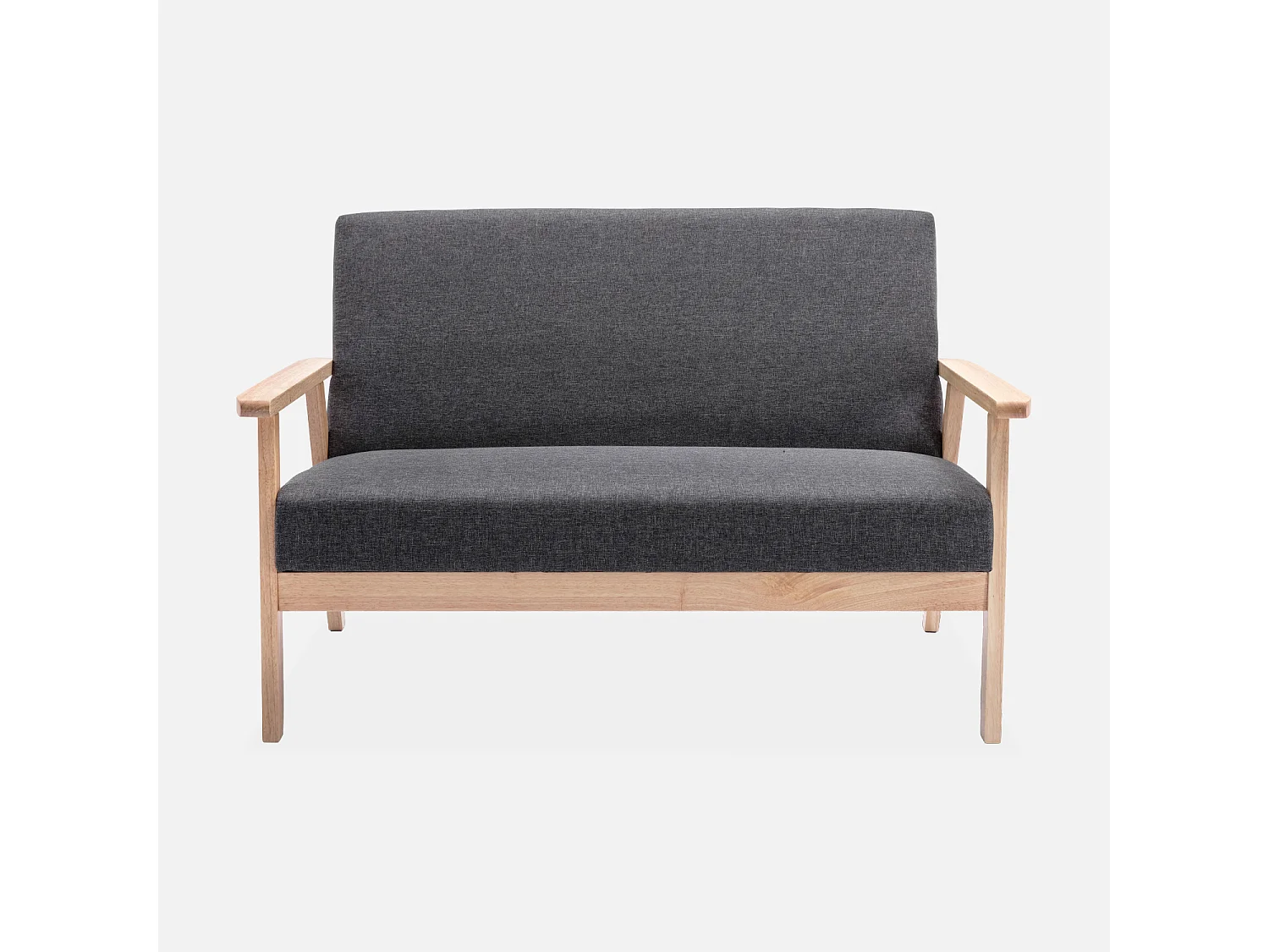 Banco y sillón de madera y tela, 3 plazas gris oscuro