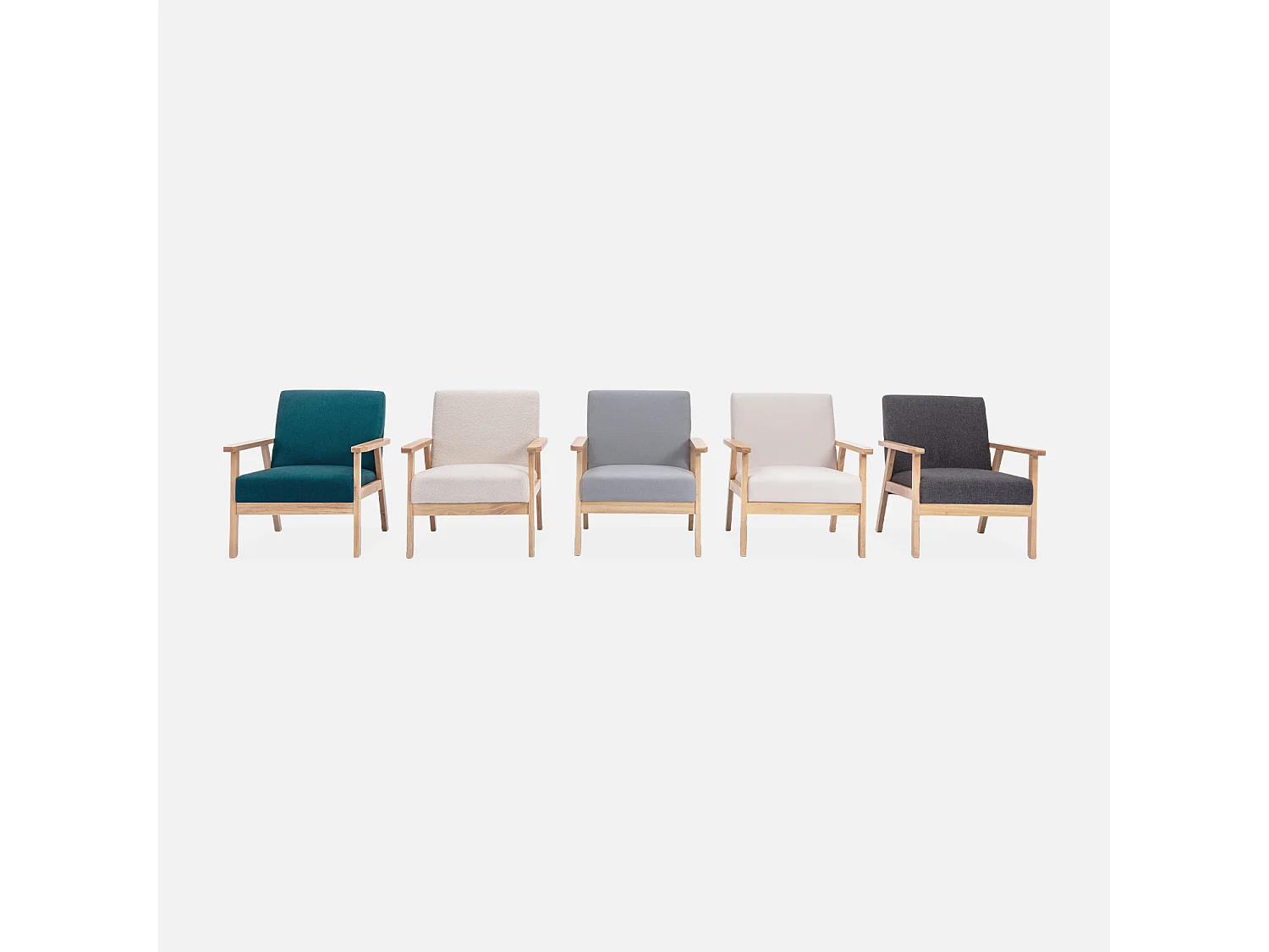 Banquette et fauteuil en bois et tissu gris foncé. Isak. L 114 x l 69.5 x H 73cm