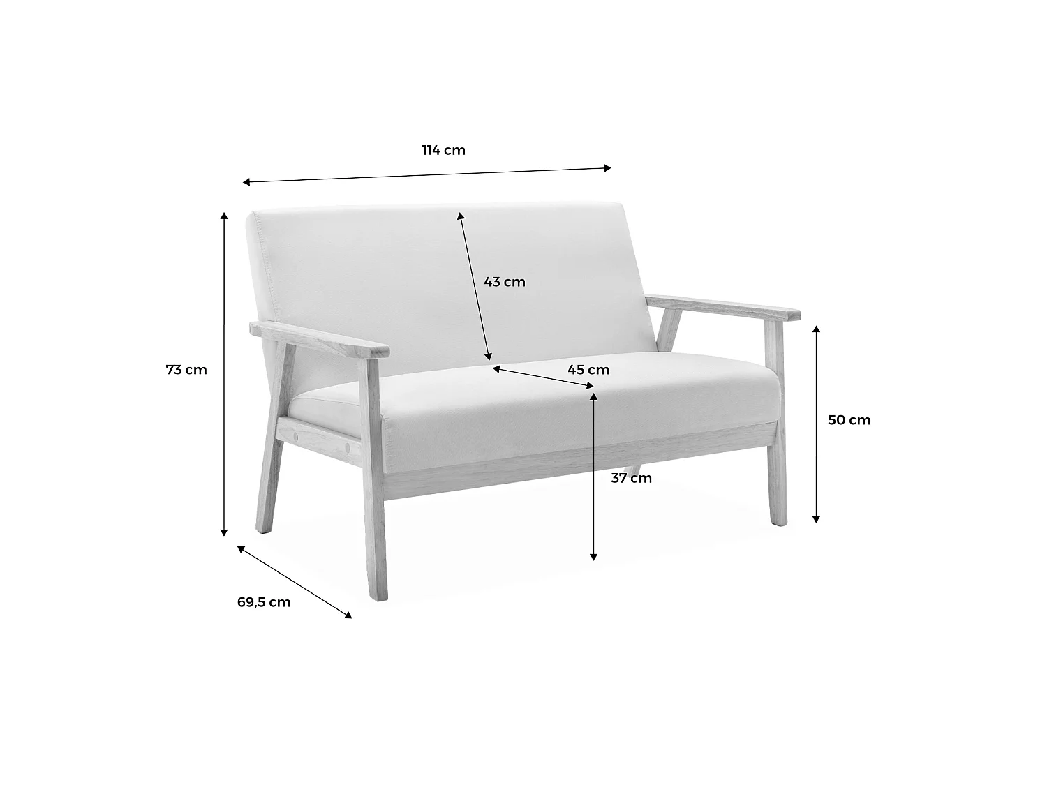 Banquette et fauteuil en bois et tissu gris foncé. Isak. L 114 x l 69.5 x H 73cm