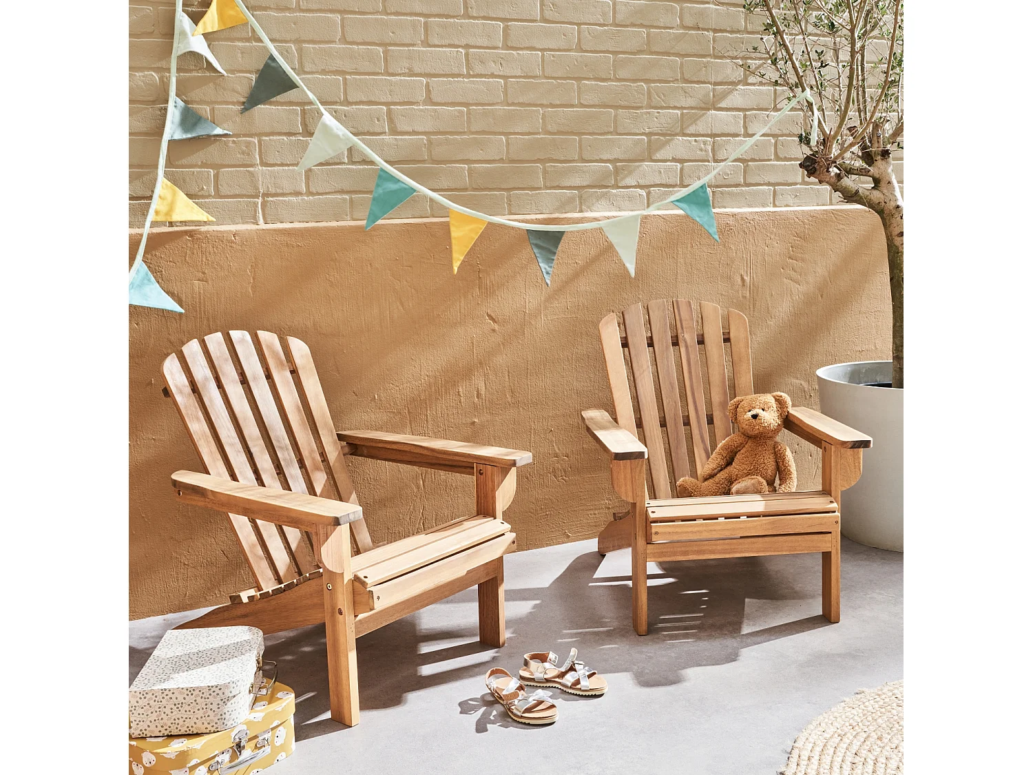 Sillón infantil adirondack de madera, set de 2 teck