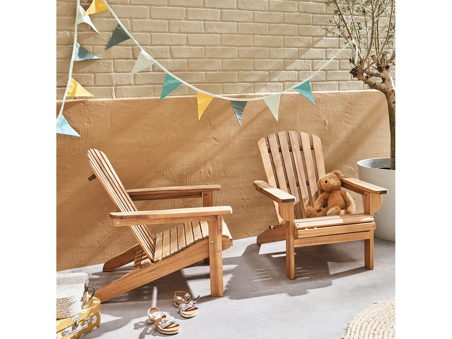 Sillón infantil adirondack de madera, set de 2 teck