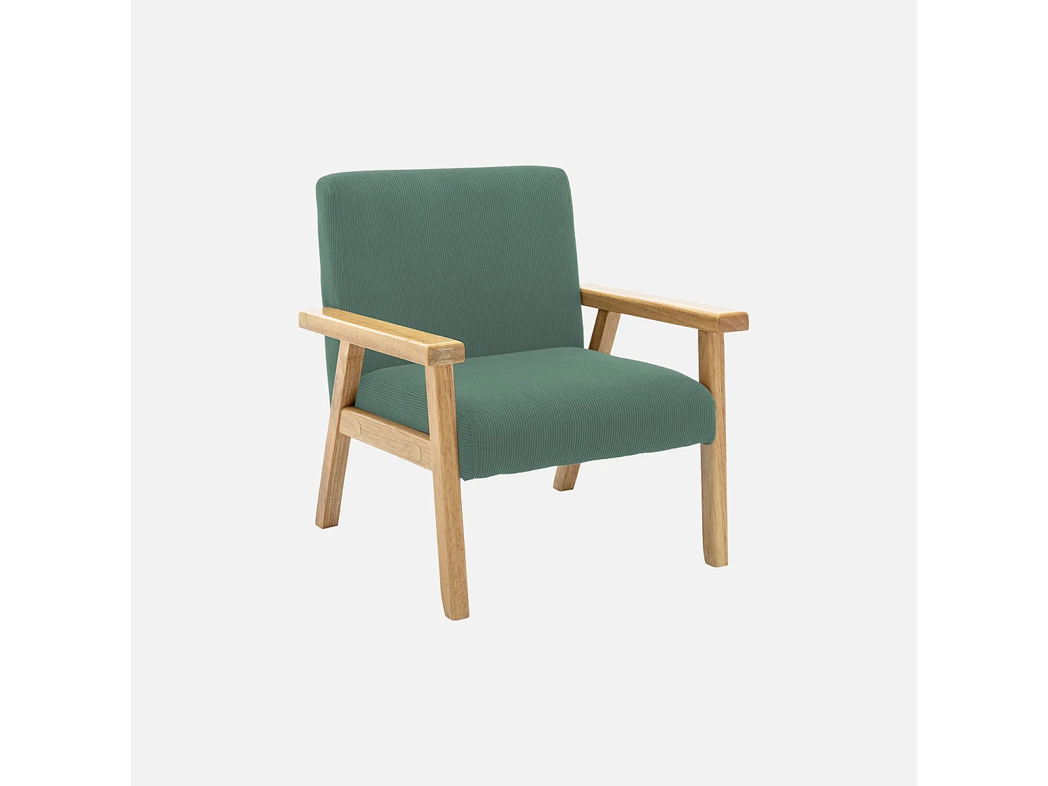 Fauteuil enfant en bois et velours côtelé kaki. ISAK L 47 x P 43.5 x H 50cm
