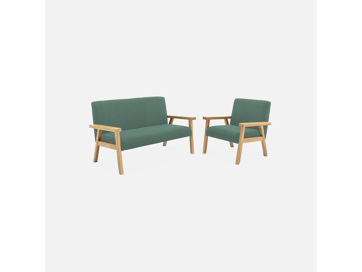 Fauteuil enfant en bois et velours côtelé kaki. ISAK L 47 x P 43.5 x H 50cm