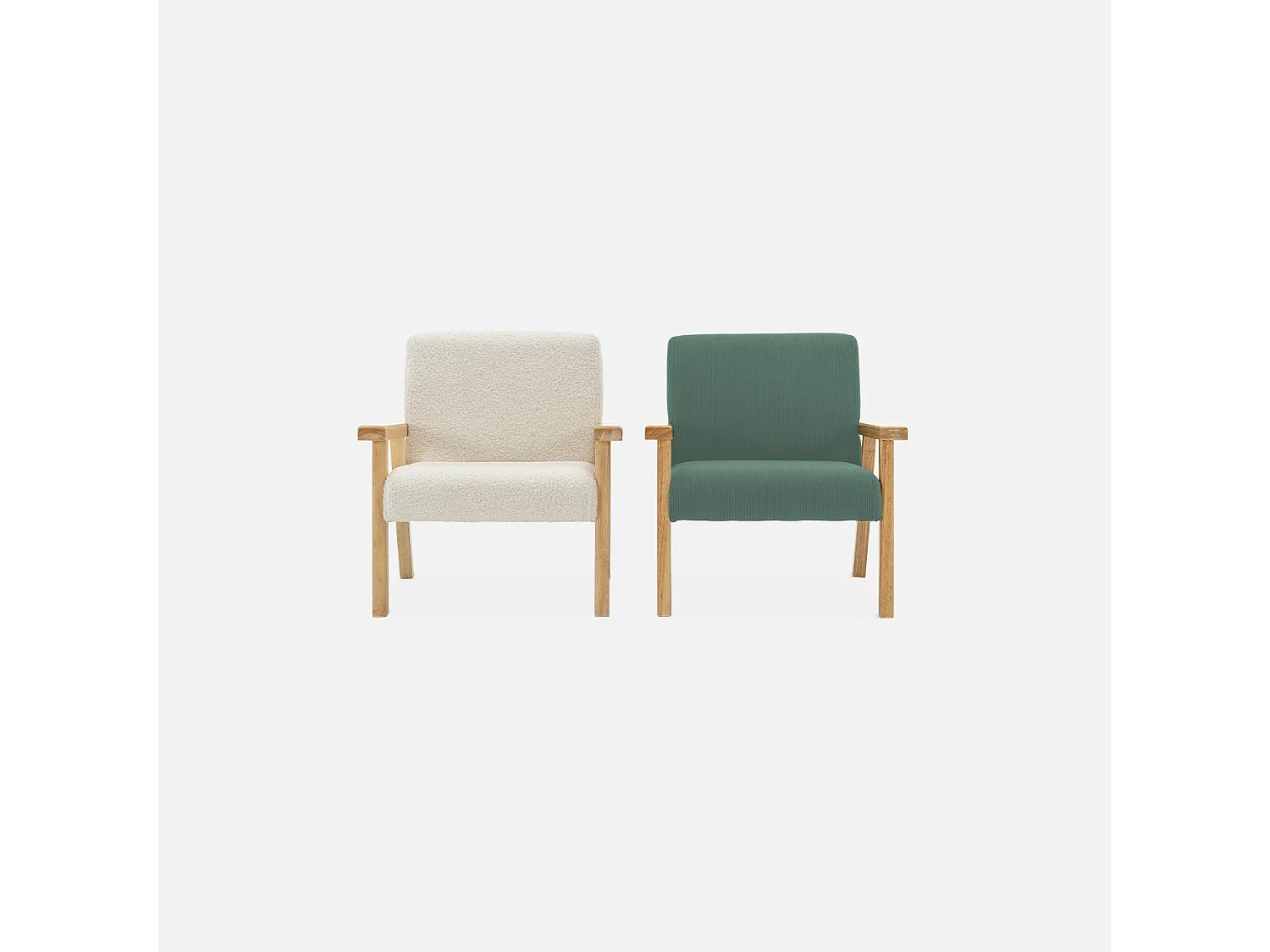 Fauteuil enfant en bois et velours côtelé kaki. ISAK L 47 x P 43.5 x H 50cm