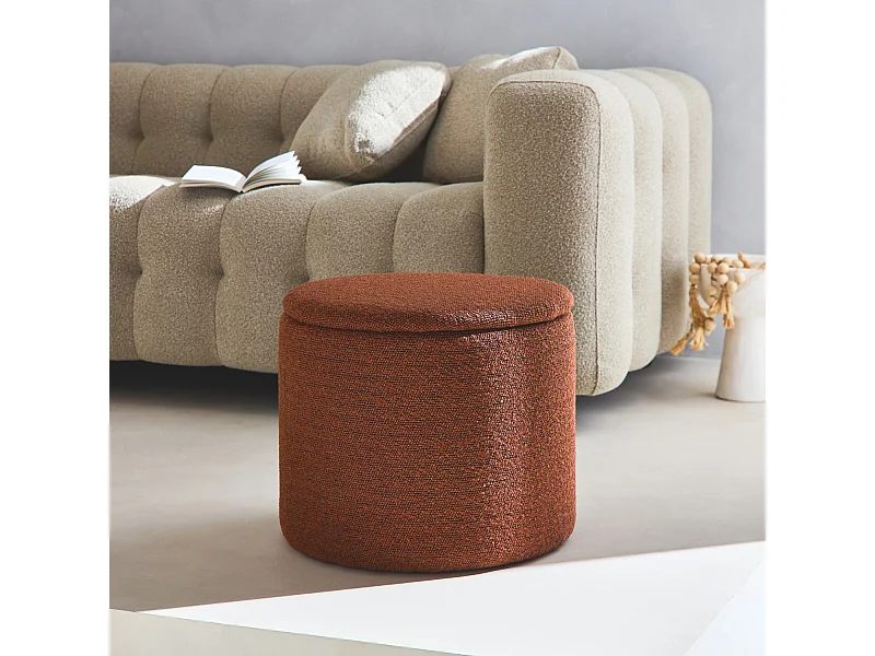 Pouf terracotta en tissu avec rangement pour coussins ou plaids