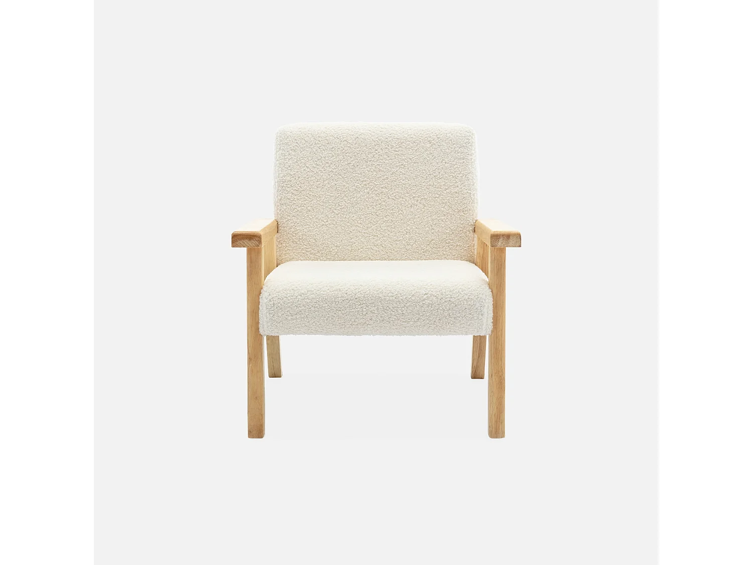 Poltrona scandinava per bambini in legno di hevea e tessuto bouclé,