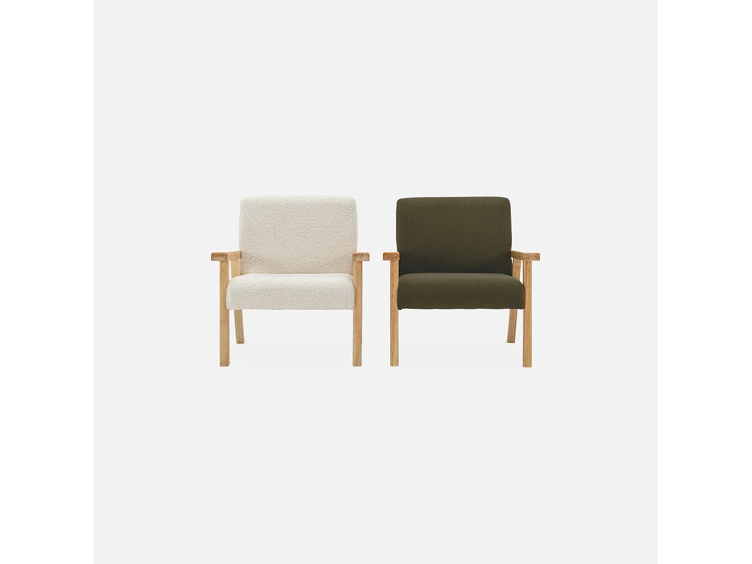 Poltrona scandinava per bambini in tessuto bouclé e legno di hevea,