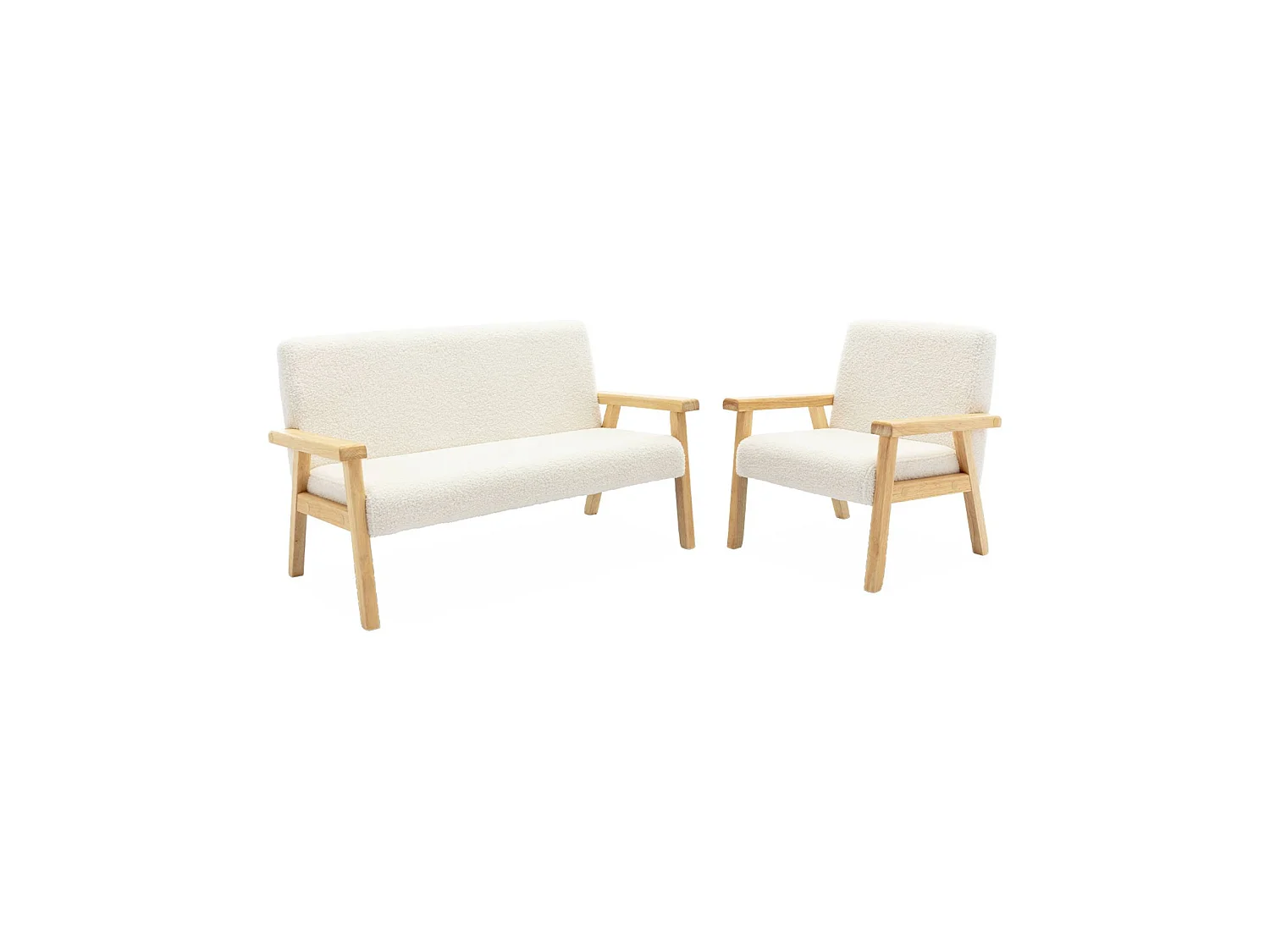 Fauteuil enfant en bois et tissu bouclette blanc. ISAK L 47 x P 43.5 x H 50cm
