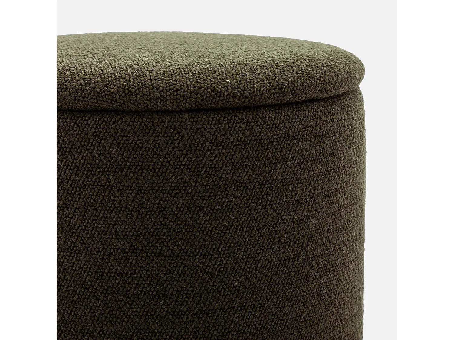 Pouf kaki foncé en tissu avec rangement pour coussins ou plaids
