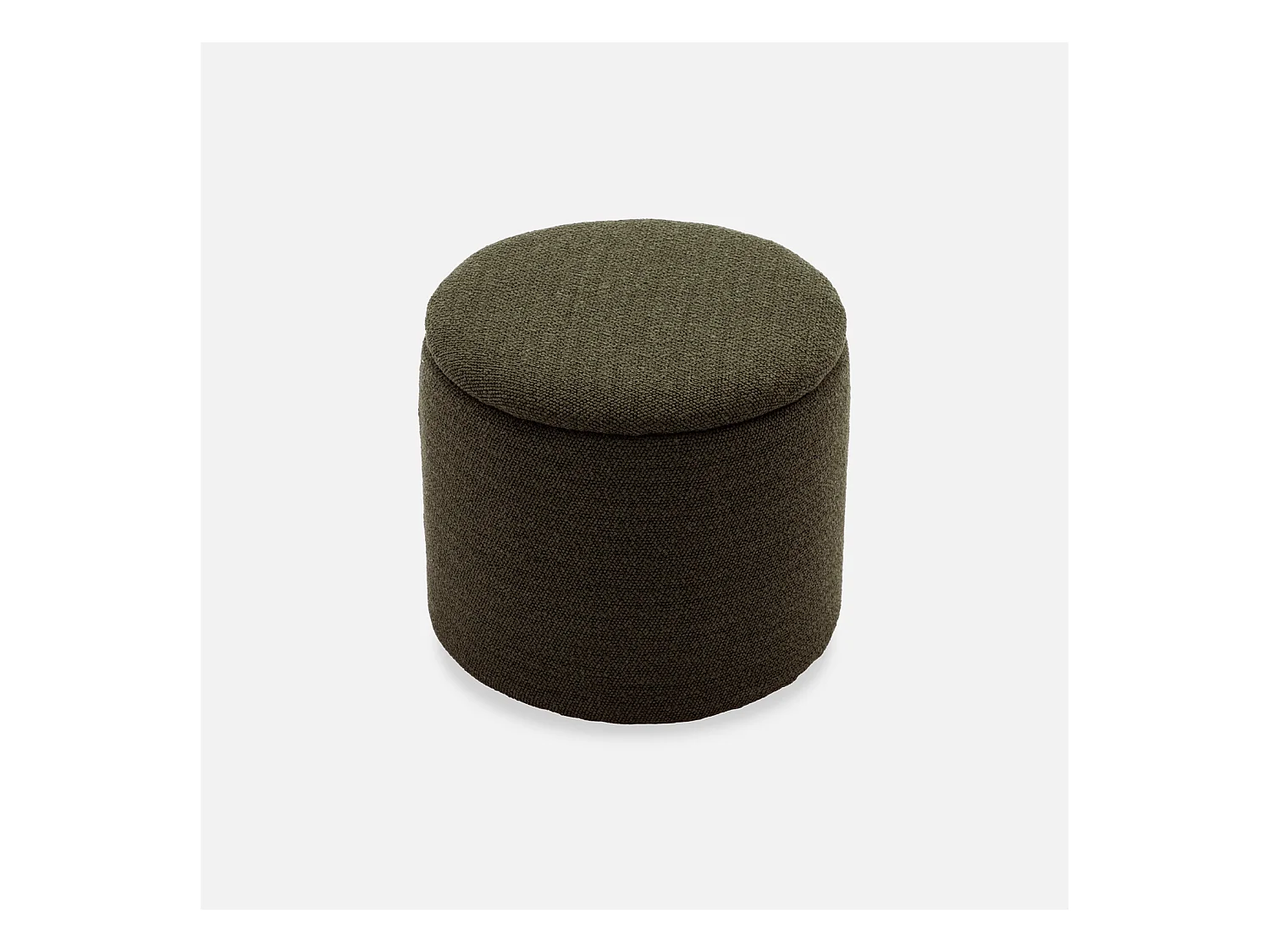 Pouf kaki foncé en tissu avec rangement pour coussins ou plaids