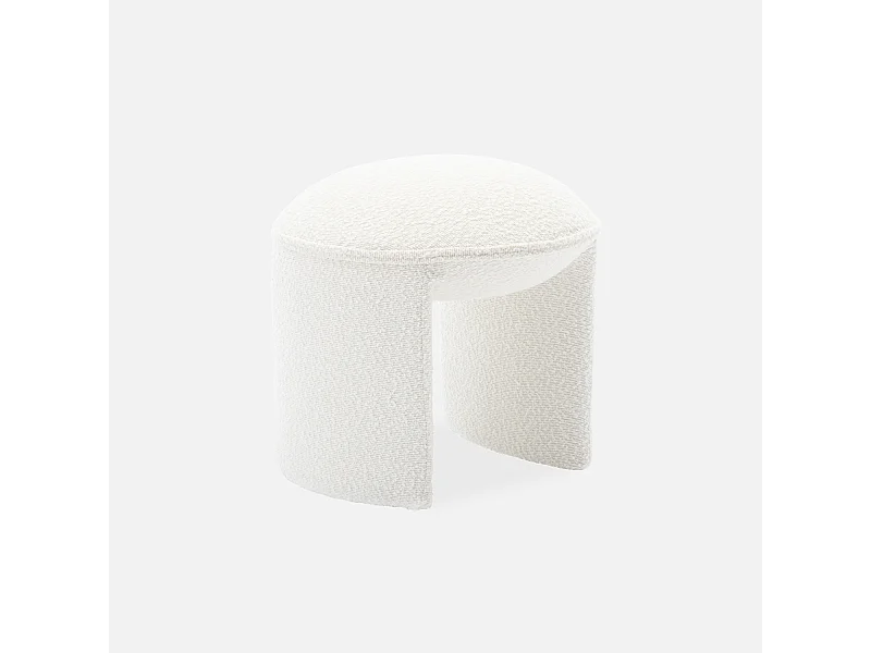 Tabouret. pouf bouclette texturée blanche L 44 x P 44 x H 42cm -SHAWN
