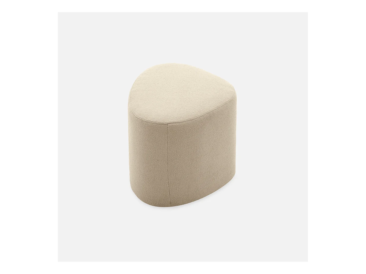 tabouret. pouf en forme de galet en tissu beige. TAO L 60 x P 44 x H 40cm