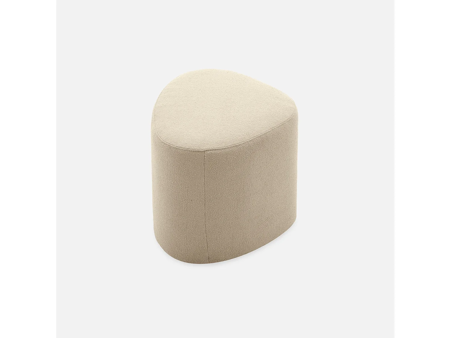 tabouret. pouf en forme de galet en tissu beige. TAO L 60 x P 44 x H 40cm