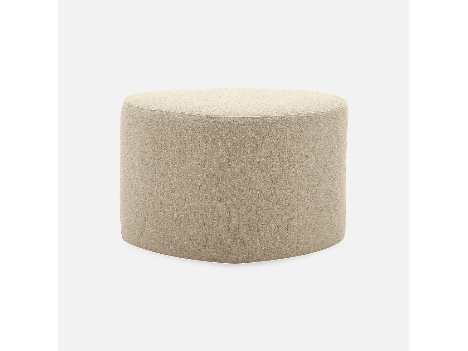 tabouret. pouf en forme de galet en tissu beige. TAO L 60 x P 44 x H 40cm