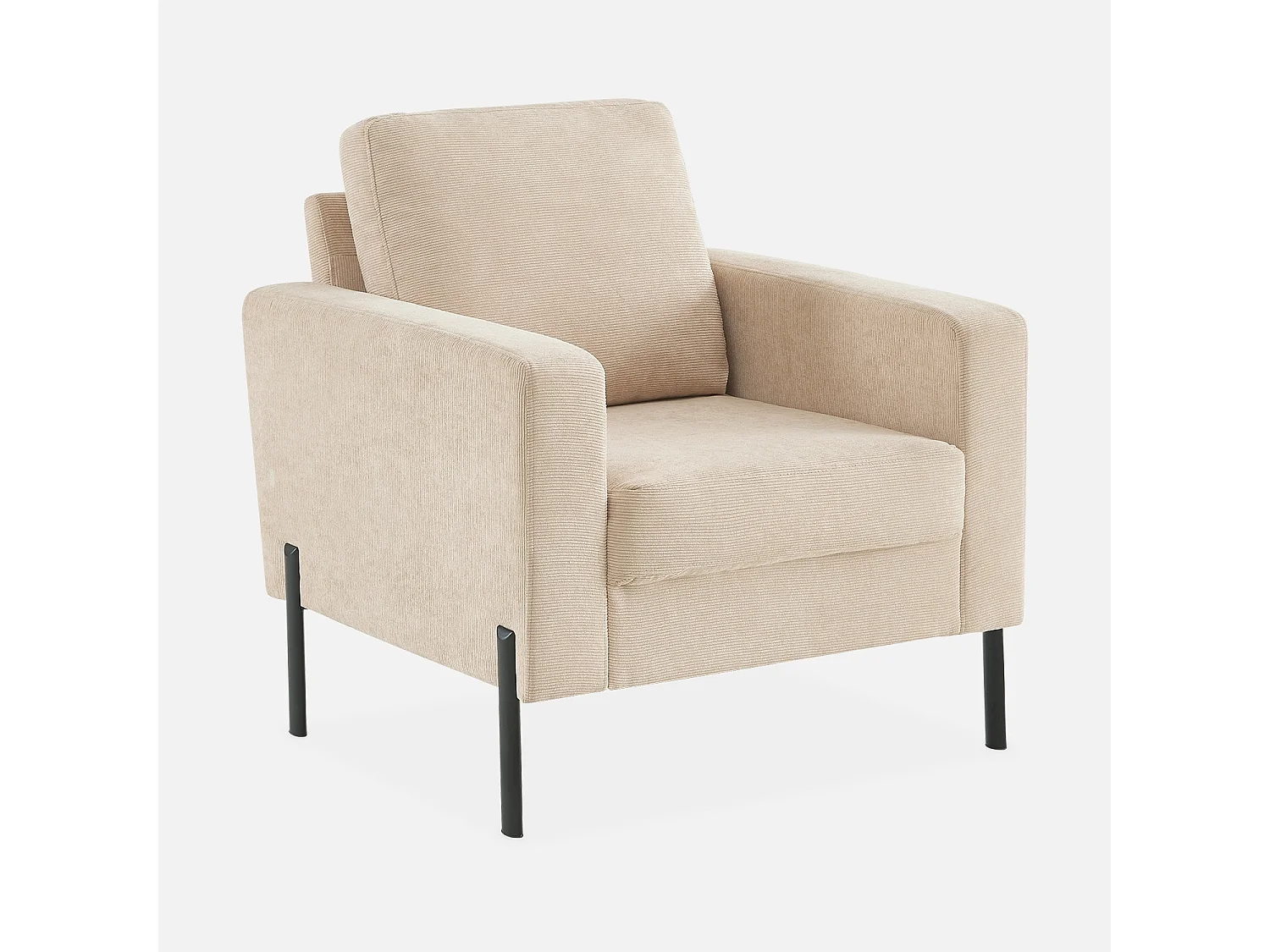 Fauteuil en velours côtelé beige - Bjorn - Canapé 1 place fixe droit pieds métal