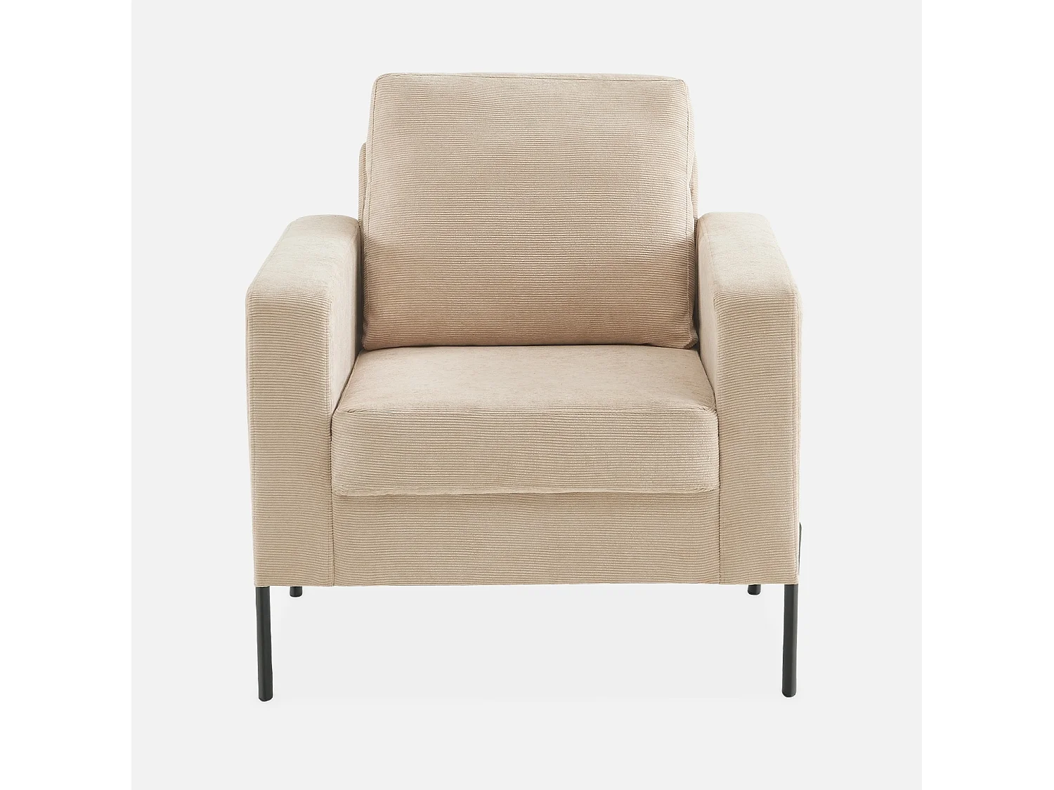 Fauteuil en velours côtelé beige - Bjorn - Canapé 1 place fixe droit pieds métal